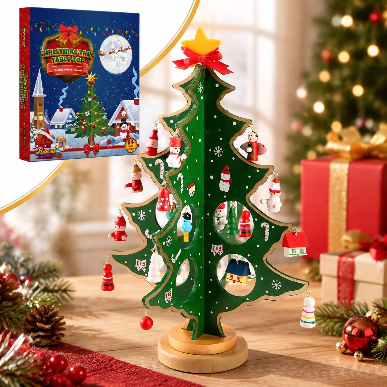 Wooden christmas tree ornament decoration (style 1078)