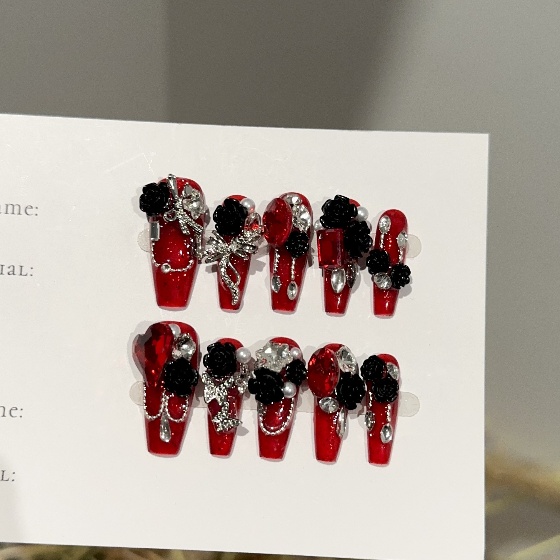 Handmade Wine-red Long Nail Tips For Wearable Nails