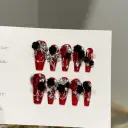 Handmade Wine-red Long Nail Tips For Wearable Nails view 2