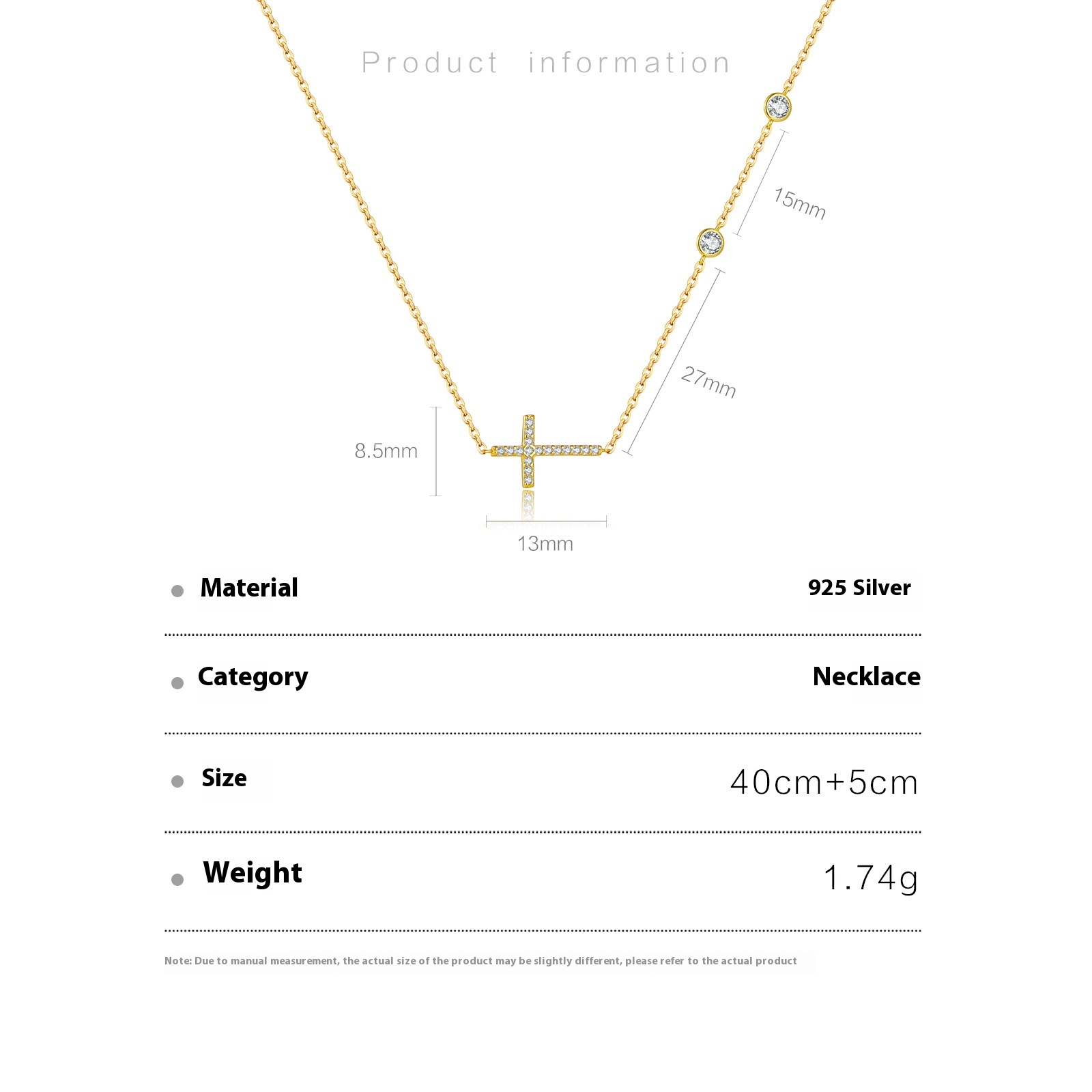 Special-interest Design 18k Golden Cross S925 Silver Necklace
