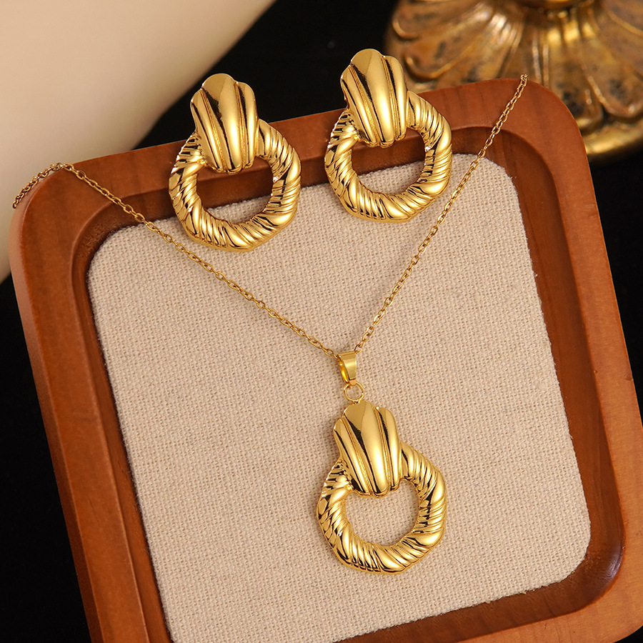 Stainless Steel Heart Bow Flower Necklace And Earrings Set