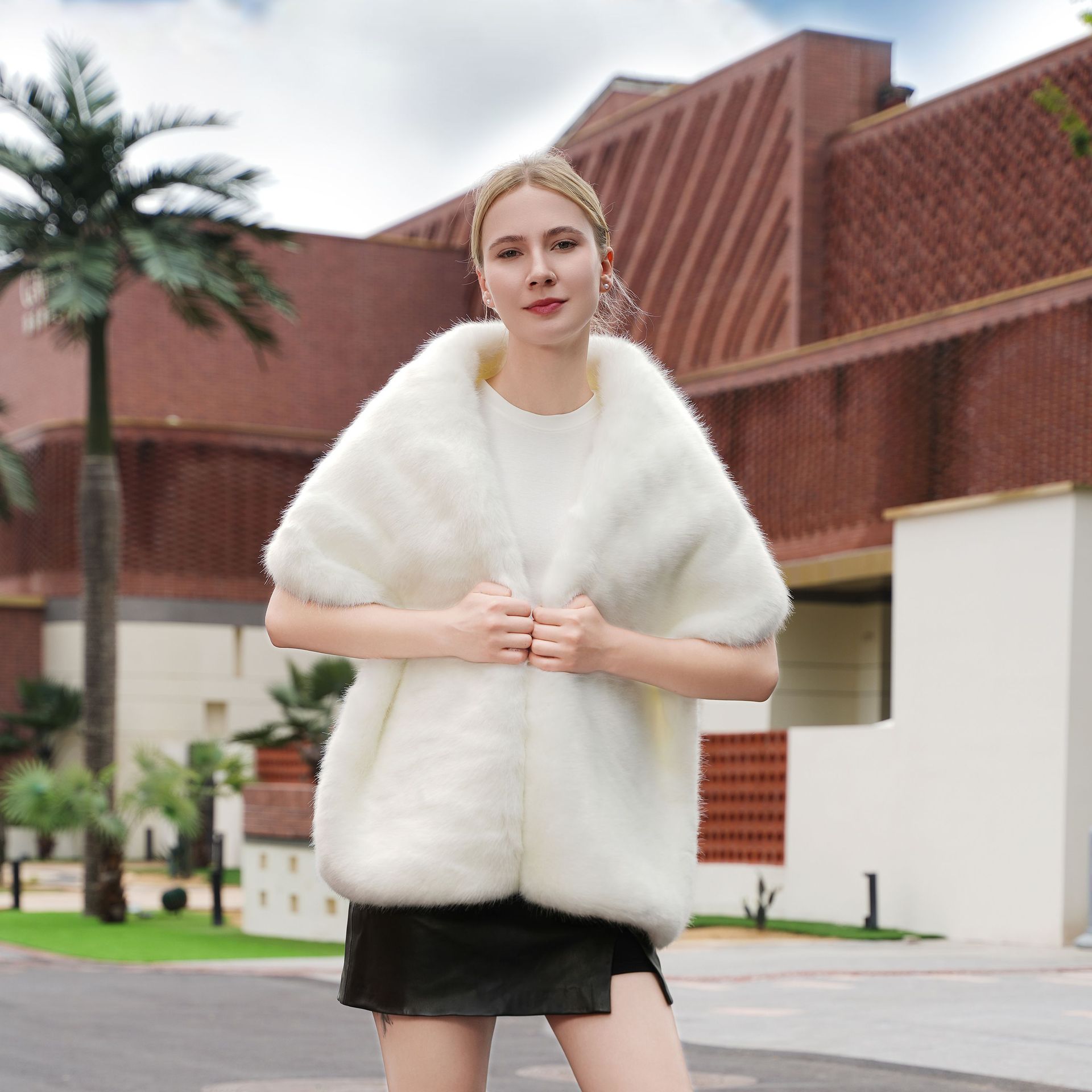 Fur Shawl Dress Warm Faux Fur Coat