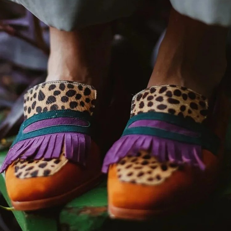 Spring New Square Toe Large Size Tassel Slip-on Shoes