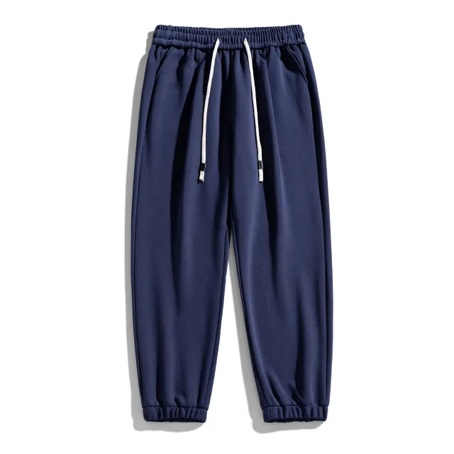 Solid Color Plus Size Round Neck Sweater Casual Pants Suit Pants Navy Blue - Shop at LoveMi