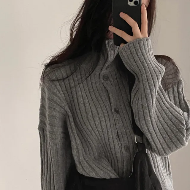 Women's Chic Style Autumn And Winter Leisure High Neck Ribbing Warm Sweater Gray - Shop at LoveMi
