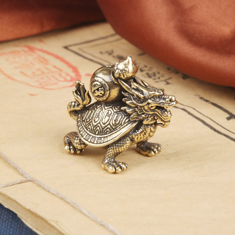 Title 2, Vintage Brass Fu Lu Dragon Turtle Desktop Decor...