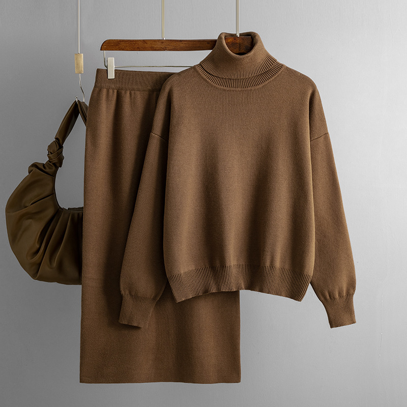 Solid Color Turtleneck Sweater Sheath Skirt Two-piece Set Autumn And Winter - Image 15
