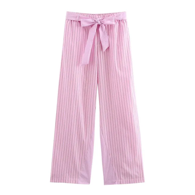 Women's Fashion Lapel Long sleeved Pocket Striped Short Shirt Pants - Shop at LoveMi