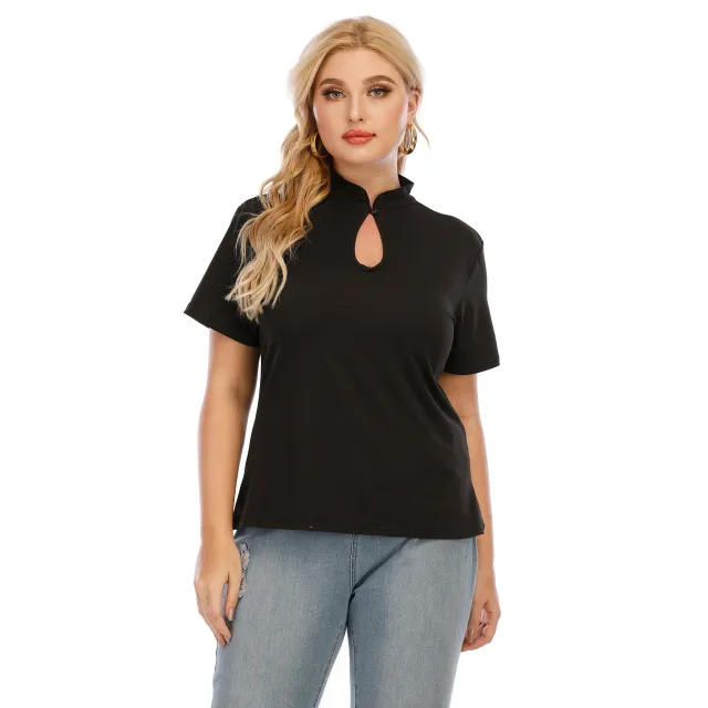 Mandarin Collar Half Turtleneck One Button Casual Top Black - Shop at LoveMi