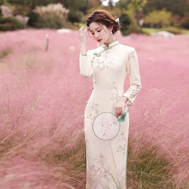 Bamboo Leaf Jiangnan Water Town Cultural And National Style Qipao Bamboo Leaf Manli Velvet - Shop at LoveMi