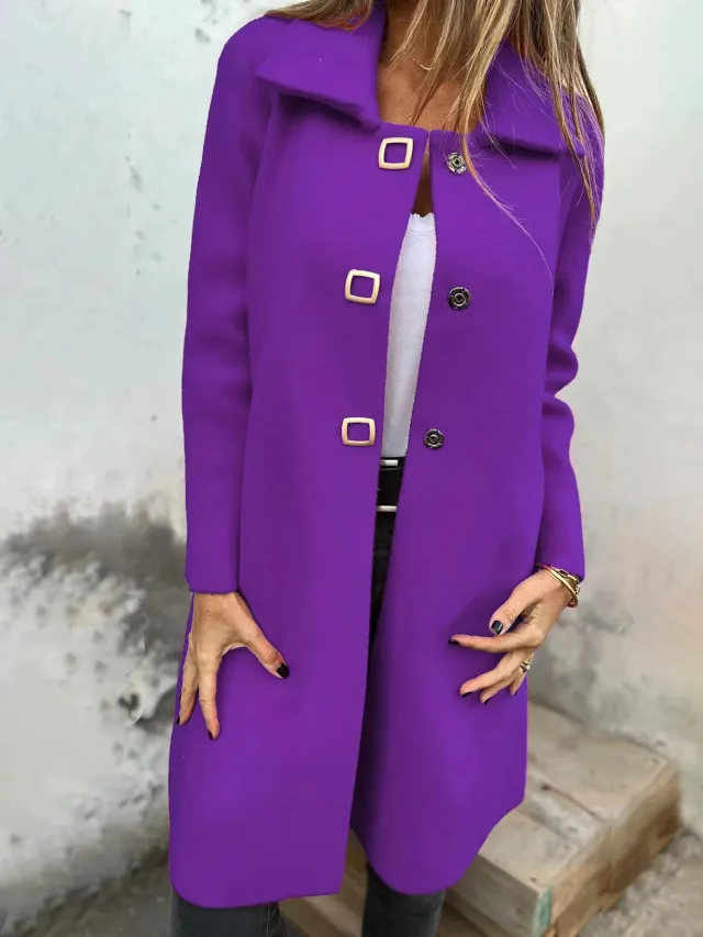 Women's Solid color Mid length Wool Coat With A Single breasted Design Purple - Shop at LoveMi