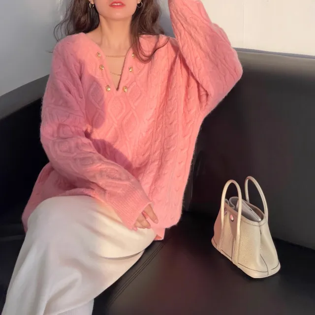 Gentle Elegant Pullover Knitted Top Loose 2777 Pink - Shop at LoveMi
