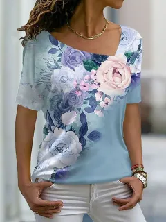 Women's Fashion Asymmetric V-neck T-shirt - Ppt2309125-S - View 1