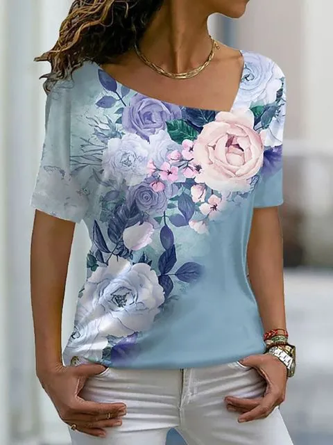 Women's Fashion Asymmetric V-neck T-shirt - Ppt2309125-S