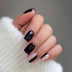 Classic Pure Black Wear Nail Fake Nails Stitching Nail Art Golden Stripes - Jp2904 Glue Type - View 1