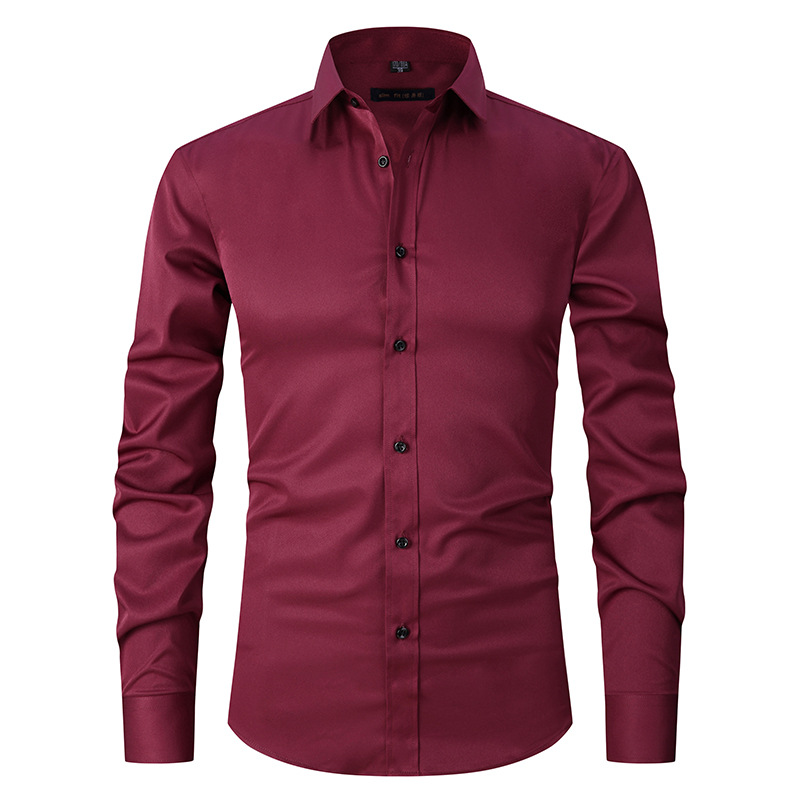 Solid-color Stretchy Cardigan Wrinkle-resistant Long-sleeve Shirt