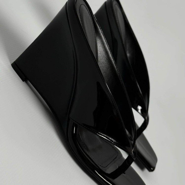Patent Leather Wedge Thong Sandals, picture 4 of 5