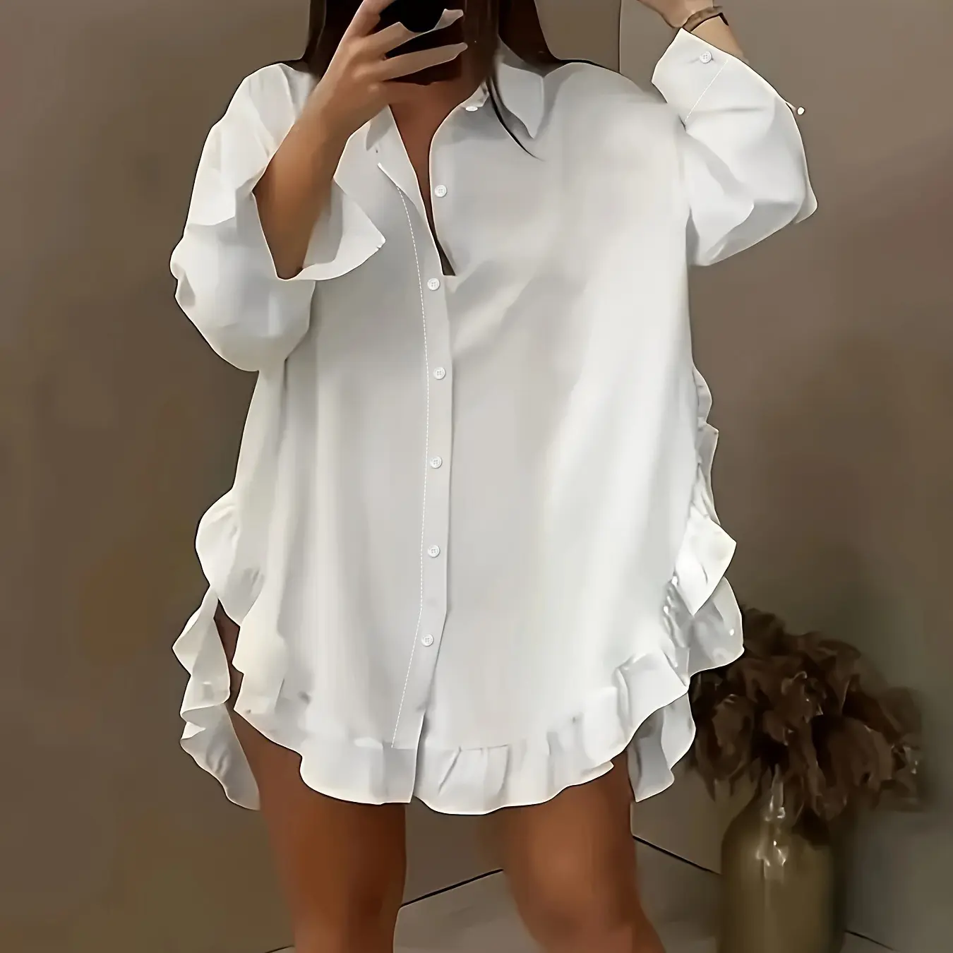 Women's Solid Color Loose Lotus Leaf Hem