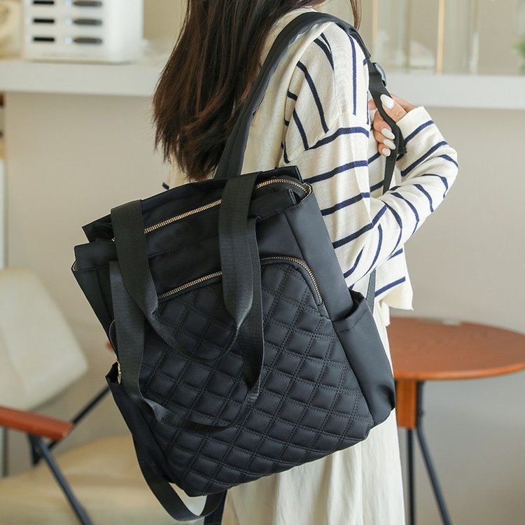 Stylish Casual Dual-handle Backpack With Embroidered Diamond-pattern Designversatile And Perfect For Everyday Use For Women