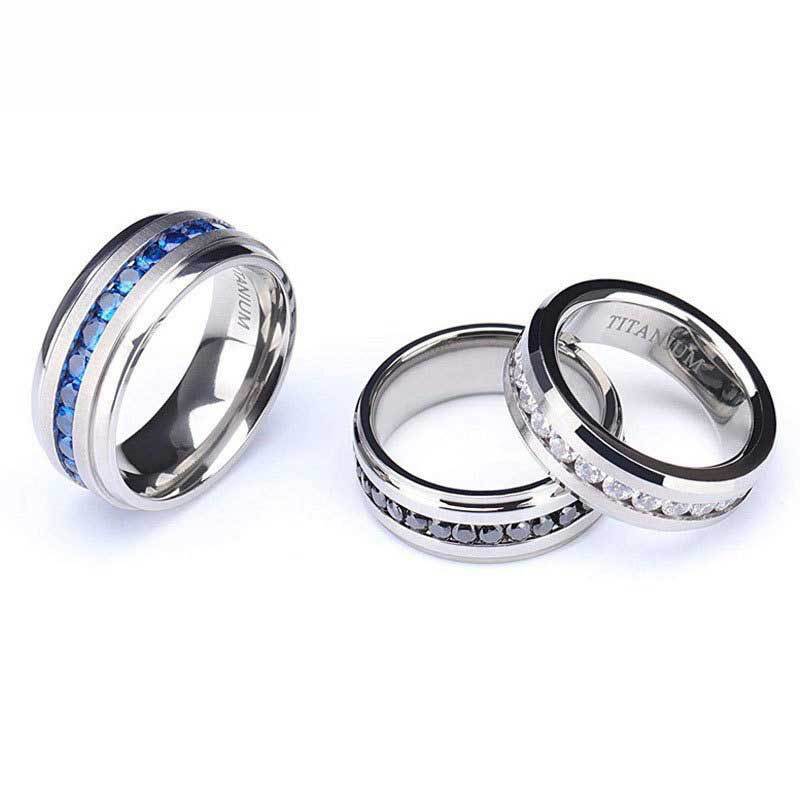 Stylish All-diamond Pure Titanium Couple Rings