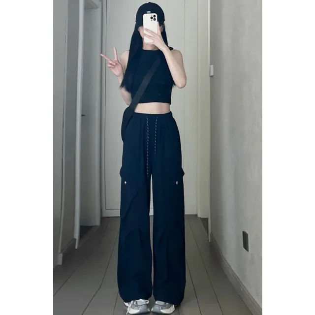 Wide leg Workwear Casual Pants For Women Navy Blue - Shop at LoveMi