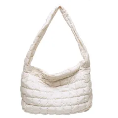 Single Shoulder Crossbody Autumn And Winter New Plaid Down Tote Bag - White - View 1
