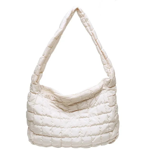 Single Shoulder Crossbody Autumn And Winter New Plaid Down Tote Bag White - Shop at LoveMi