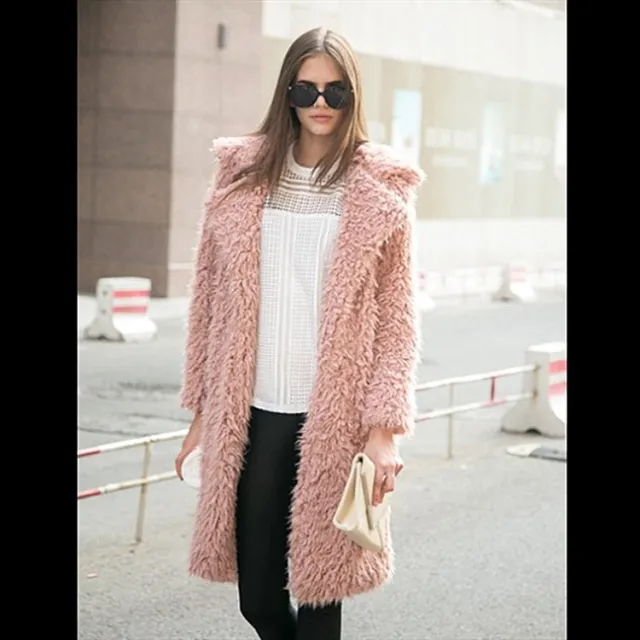 Autumn And Winter Ladies New Lamb Wool Long Trench Coat Imitation Fur Suit Coat Overcoat Pink - Shop at LoveMi