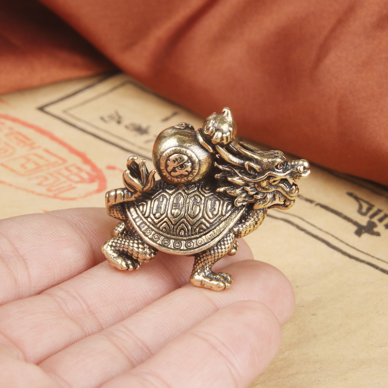 Title 5, Vintage Brass Fu Lu Dragon Turtle Desktop Decor...