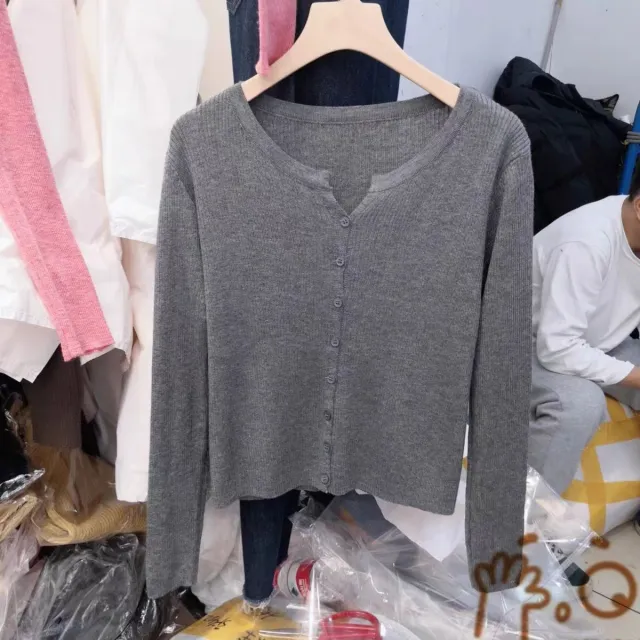 Outer Wear Slim Fit Sweater Cardigan Outerwear Top Gray - Shop at LoveMi