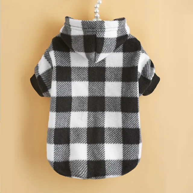 Puppy Warm Anti lint Clothes Plaid Hoodie Universal Black And White Plaid - Shop at LoveMi