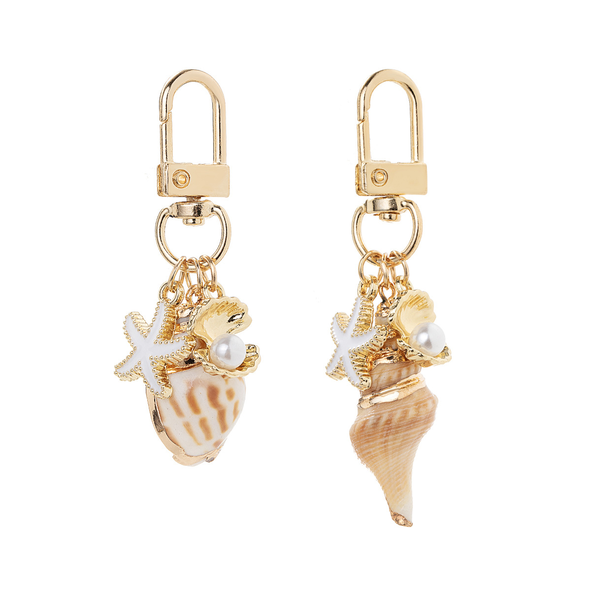 Seaside Alloy Natural Shell Pearl Keychain