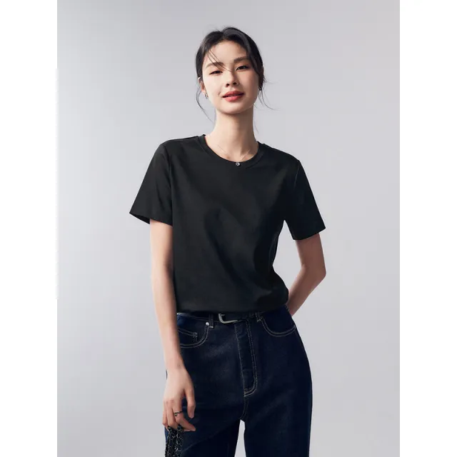 Bamboo Fiber Short Sleeve Women's Solid Color Round Neck Classic Black - Shop at LoveMi