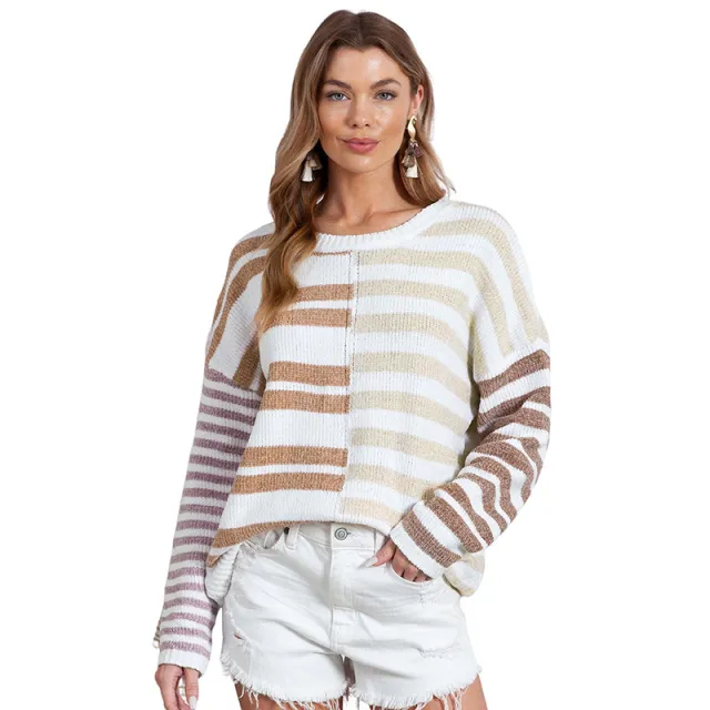Simple Versatile Striped Printed Sweater For Women Lc2722970 Stripes Xl - Shop at LoveMi