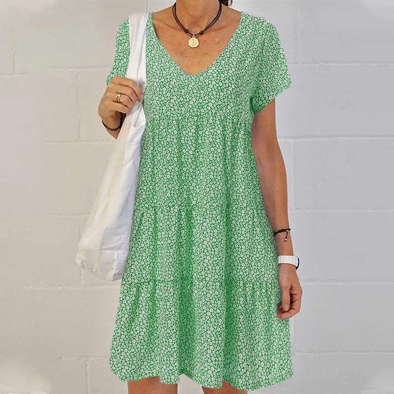 V-neck Slim-fit Short-sleeved Dress Women