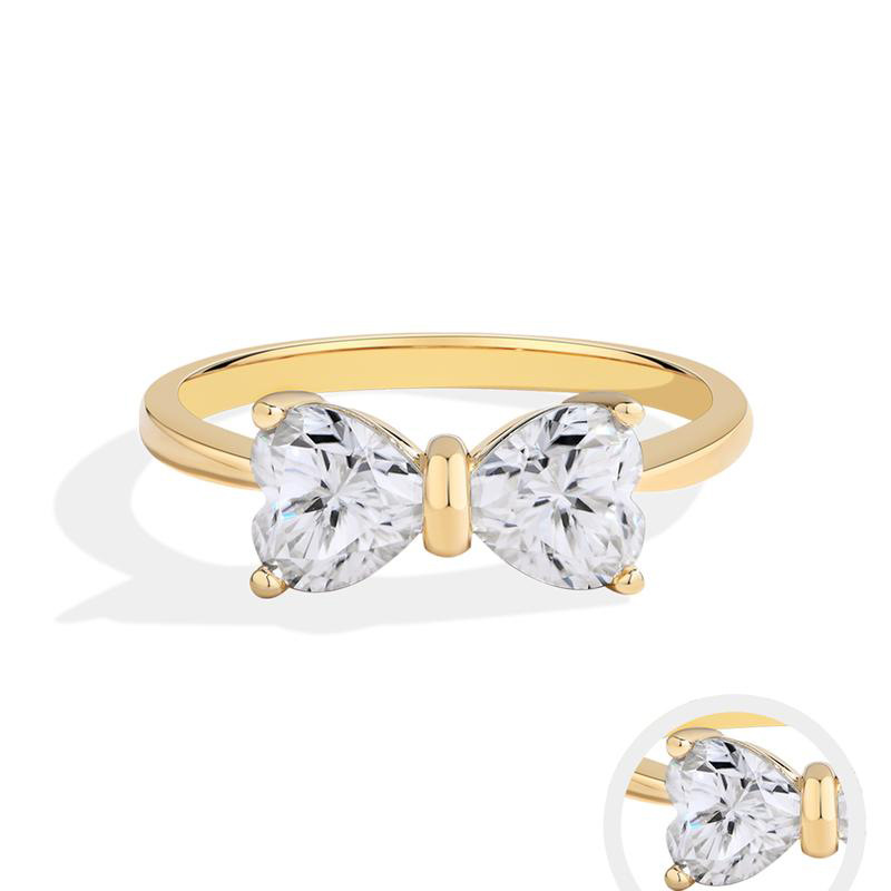 Heart-shaped Bow Ring With Copper-gold Plating And High-quality Zircon