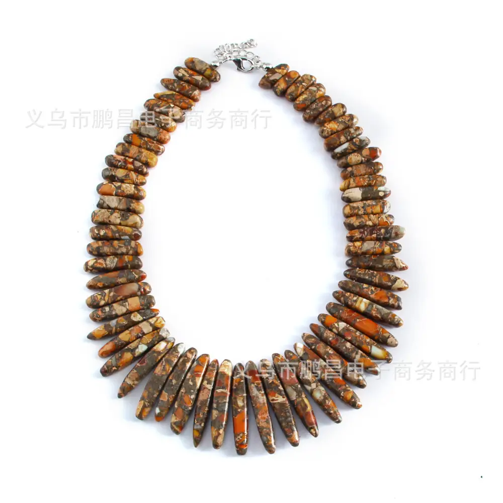 Long And Multi-color Long-tooth Emperor Stone Beaded Necklace