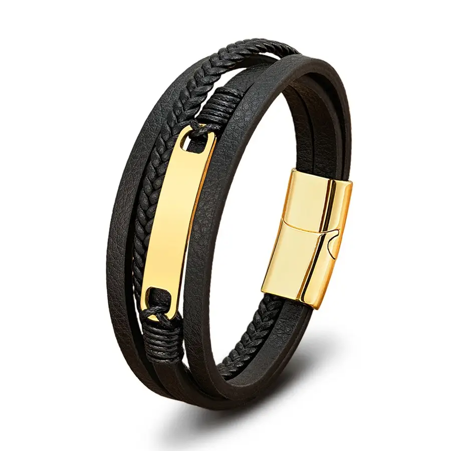 Multi-layer Woven Leather Bracelet Magnetic Buckle Stainless Steel Bracelet