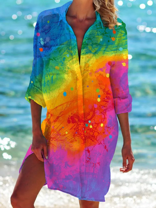 Bikini Coat Shirt Swimsuit Cardigan Women's Clothes Print Holiday Beach Shirt Style10 L - Shop at LoveMi