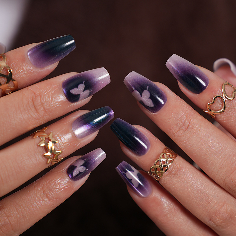 Wear Nail Tip High-grade Purple French Butterfly Black Edge Nail Sticker Nail Stickers 3
