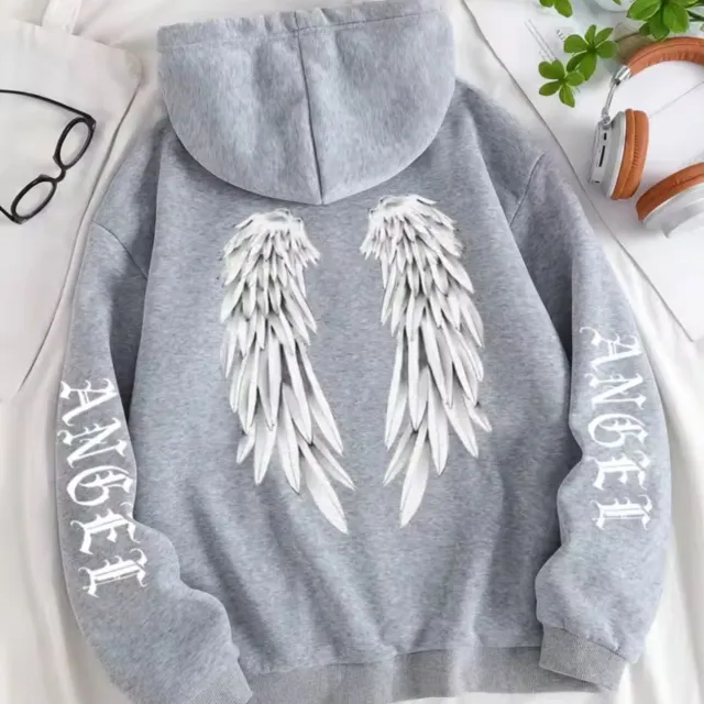 Fashion Women's Drawstring Pocket American Hooded Sweater Fashion Personalized Printing Light Gray - Shop at LoveMi