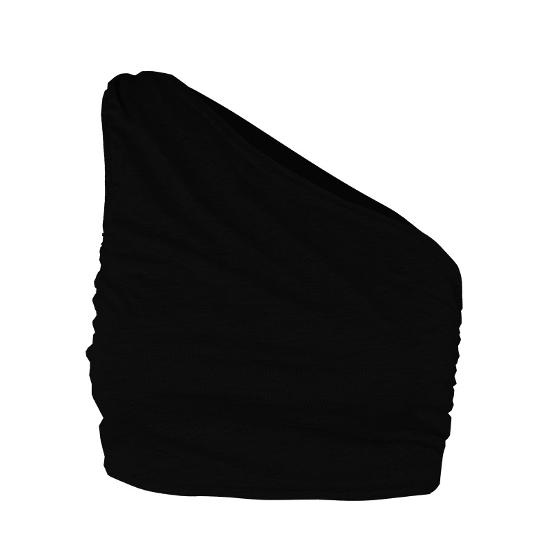 Women's Vest Sexy One shoulder Solid Color Slim Fit Pleated Black - Shop at LoveMi