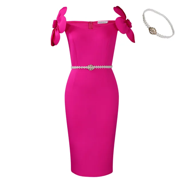 Women's Three dimensional Floral Elegant Dress Rose Red Belt - Shop at LoveMi