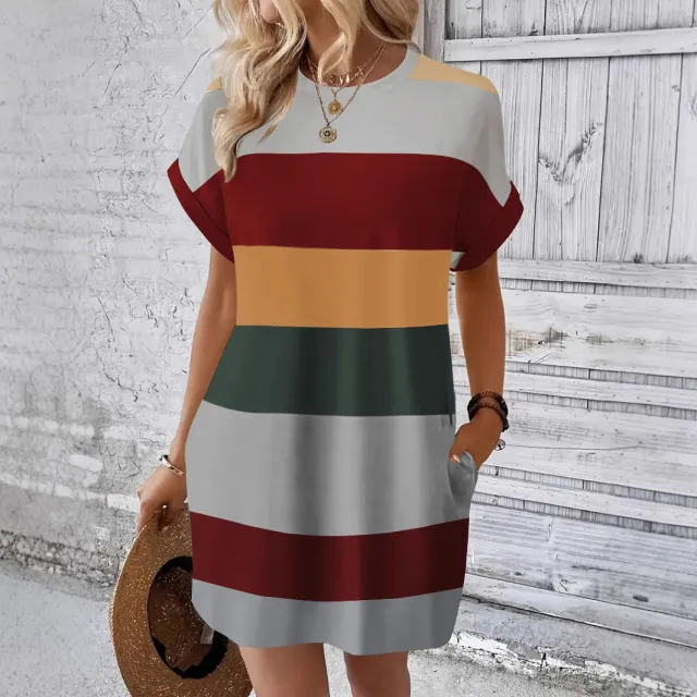 Summer Casual Women's Clothing Milk Silk Pullover Crew neck Dress Brown - Shop at LoveMi
