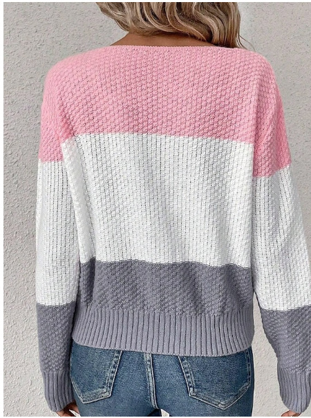 Title 3, V-neck Long Sleeve Fake Button Colored Pullover...