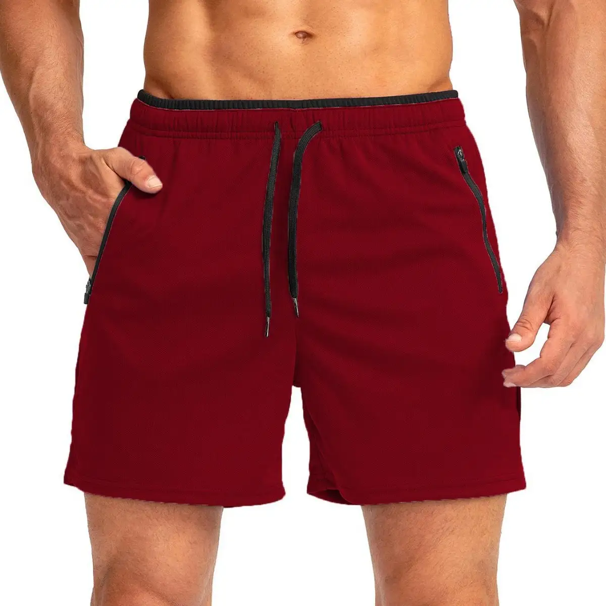 Men's Running Short Belt Zipper Pocket Quick-drying Gym Exercise Lightweight
