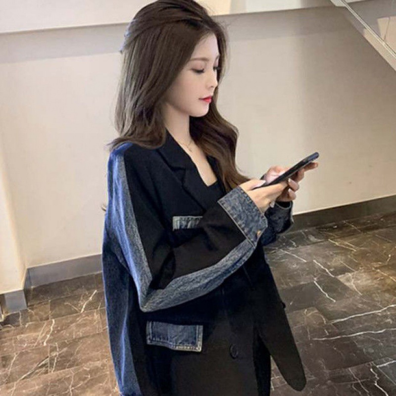 Women's Casual Denim Stitching Suit Jacket Tops - Image 8