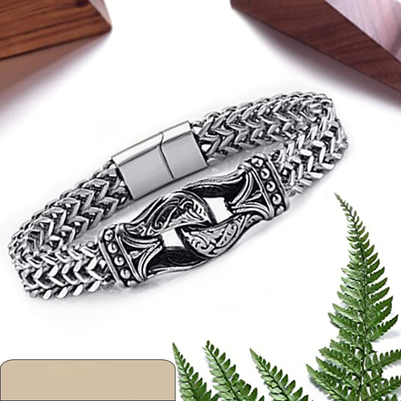 Fashion Titanium Steel Carved Men's Thick Type Double Row Chain Magnetic Buckle Brace Lace Bracelet
