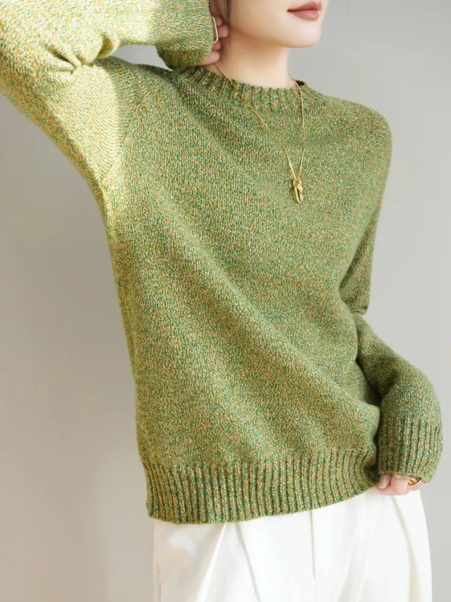 Seven pin Thickened Skin friendly Velvet Flower Yarn Sweater Classic Round Neck Apple Green - Shop at LoveMi