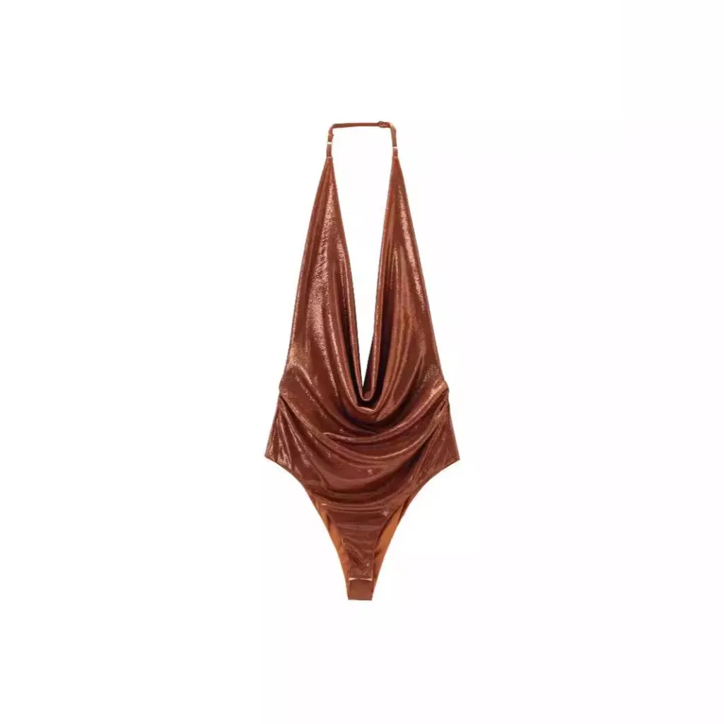 Pure Colour Halter Bottoming Sleeveless Jumpsuit - Caramel Colour